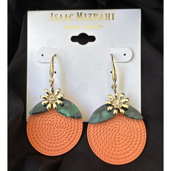 Isaac Mizrahi Orange Gold Rhinestone Dangle Earrings MSRP $38 NEW - Picture 1 of 9